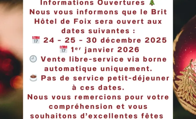 infos fêtes de Noël au Brit Hôtel Foix, Foix, Brit Hôtel Foix
